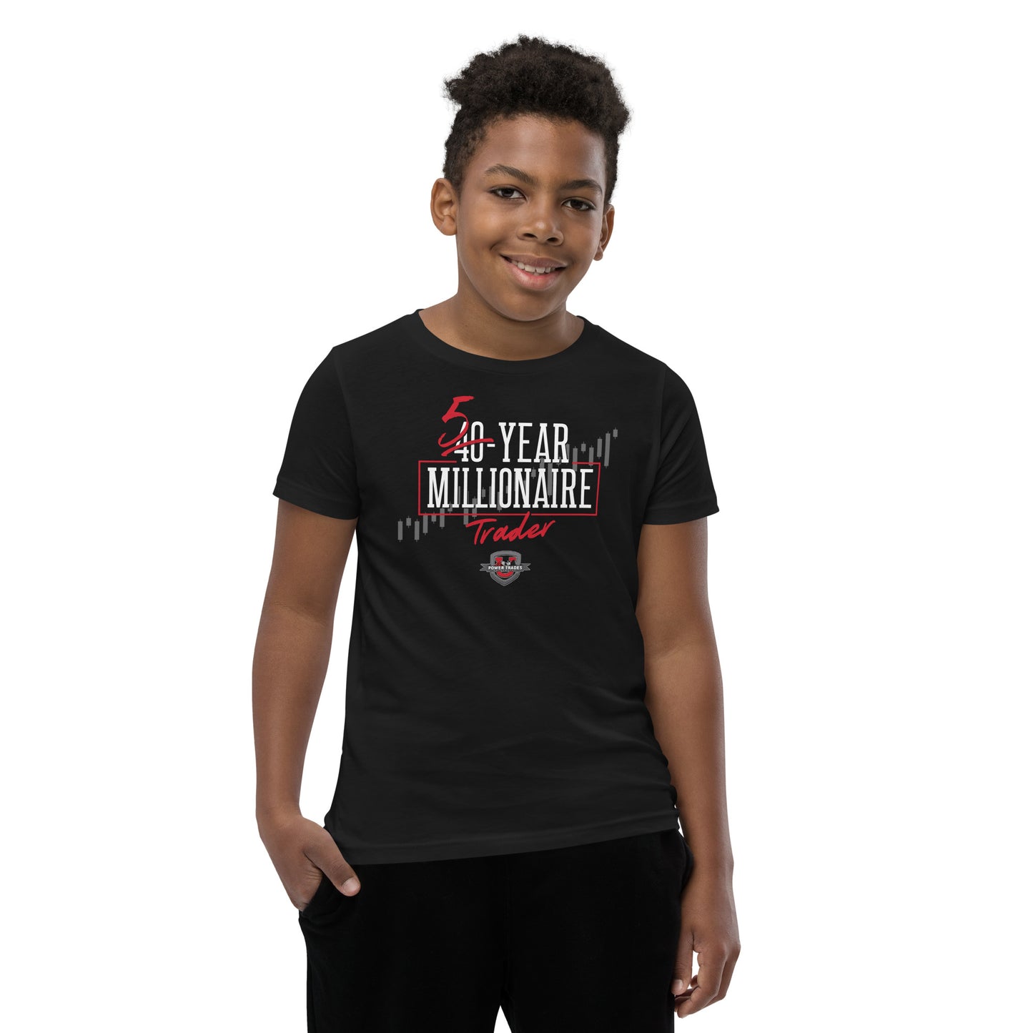 Youth "5 Year Millionaire" White Font, Red Accents Short Sleeve T-Shirt