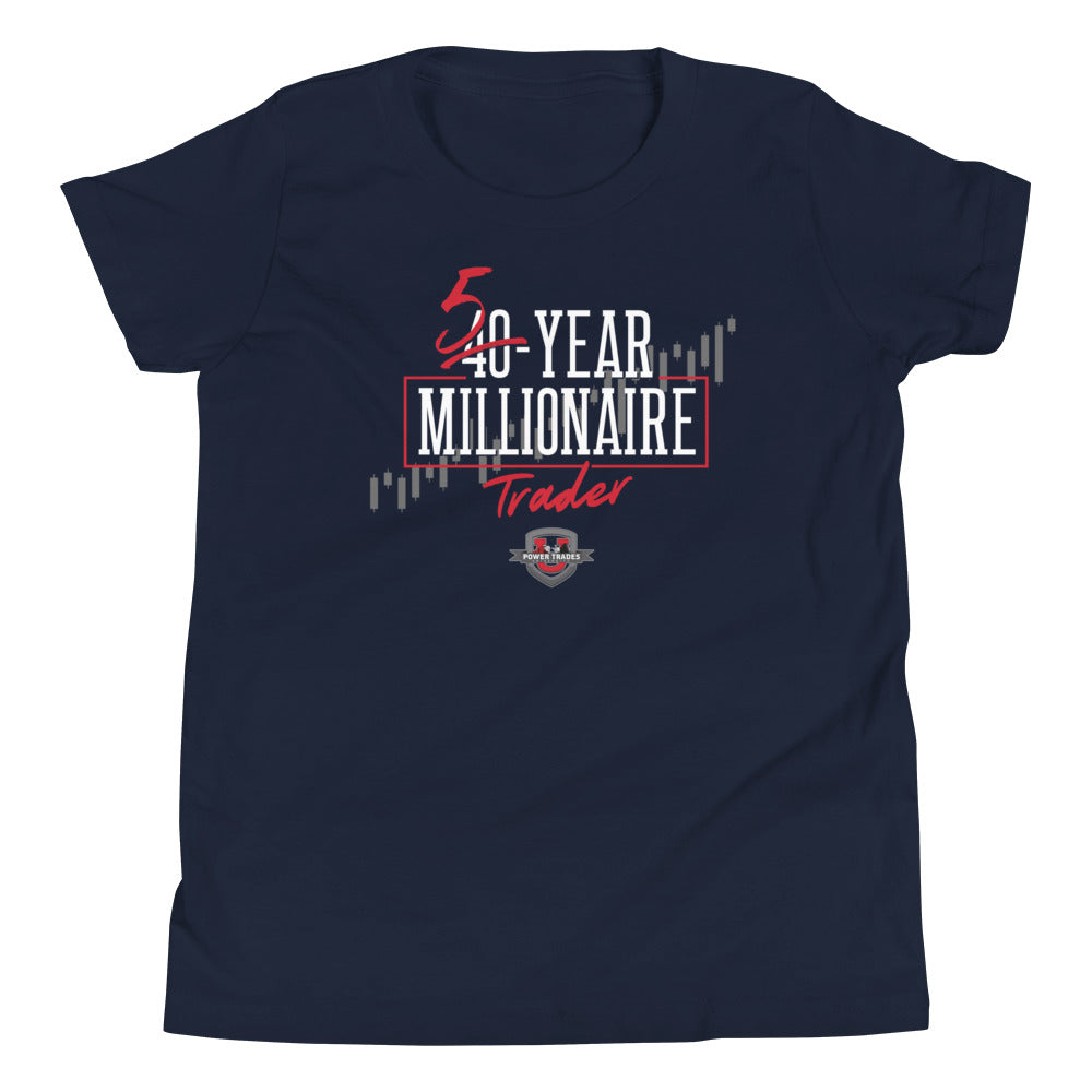 Youth "5 Year Millionaire" White Font, Red Accents Short Sleeve T-Shirt