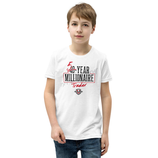 Youth "5 Year Millionaire" Black Font, Red Accents Short Sleeve T-Shirt