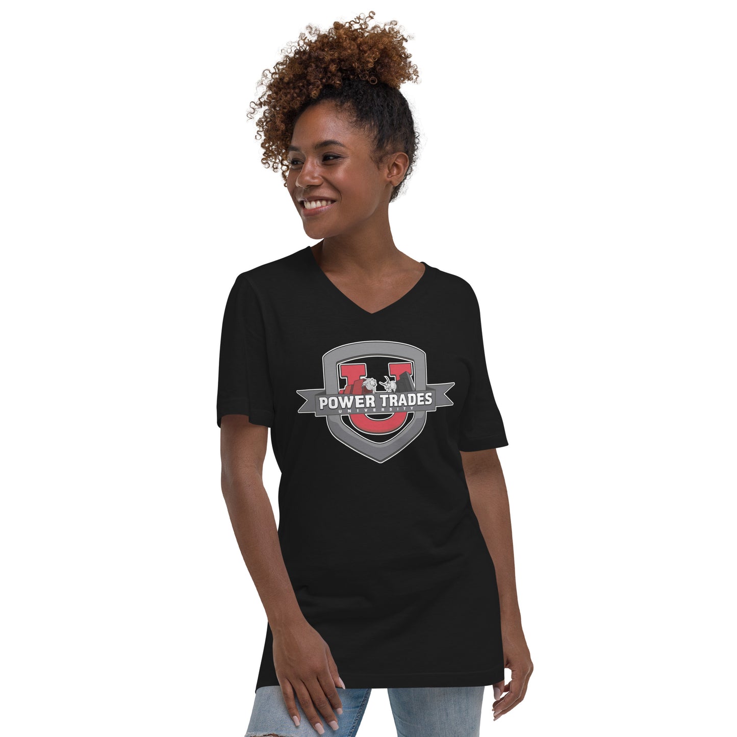 Unisex Power Trades University Logo Short Sleeve V-Neck T-shirt