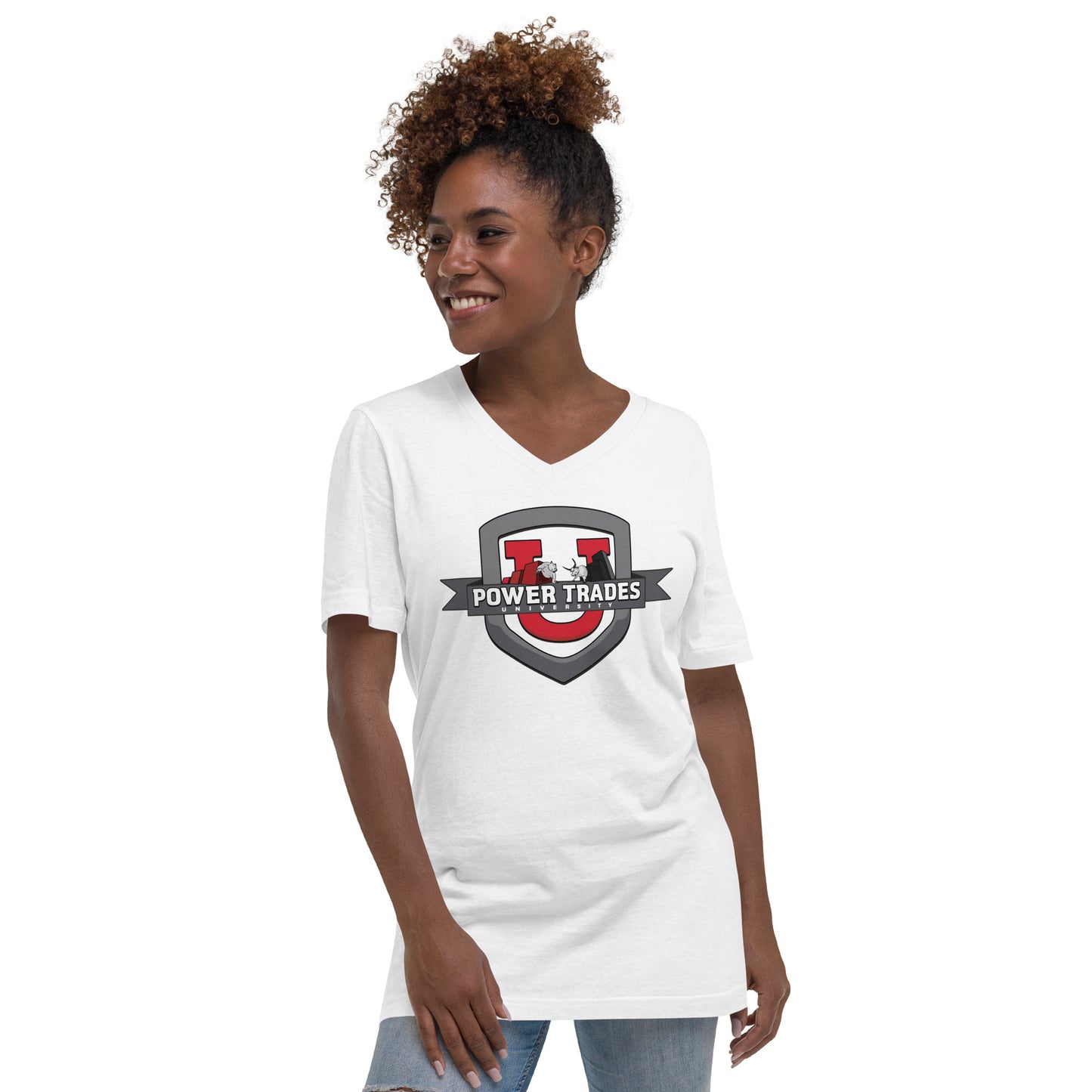 Unisex Power Trades University Logo Short Sleeve V-Neck T-shirt